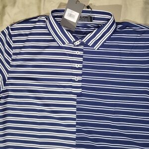 G/FORE Offset Blue and White Striped Men's Polo Shirt Size XL NWT